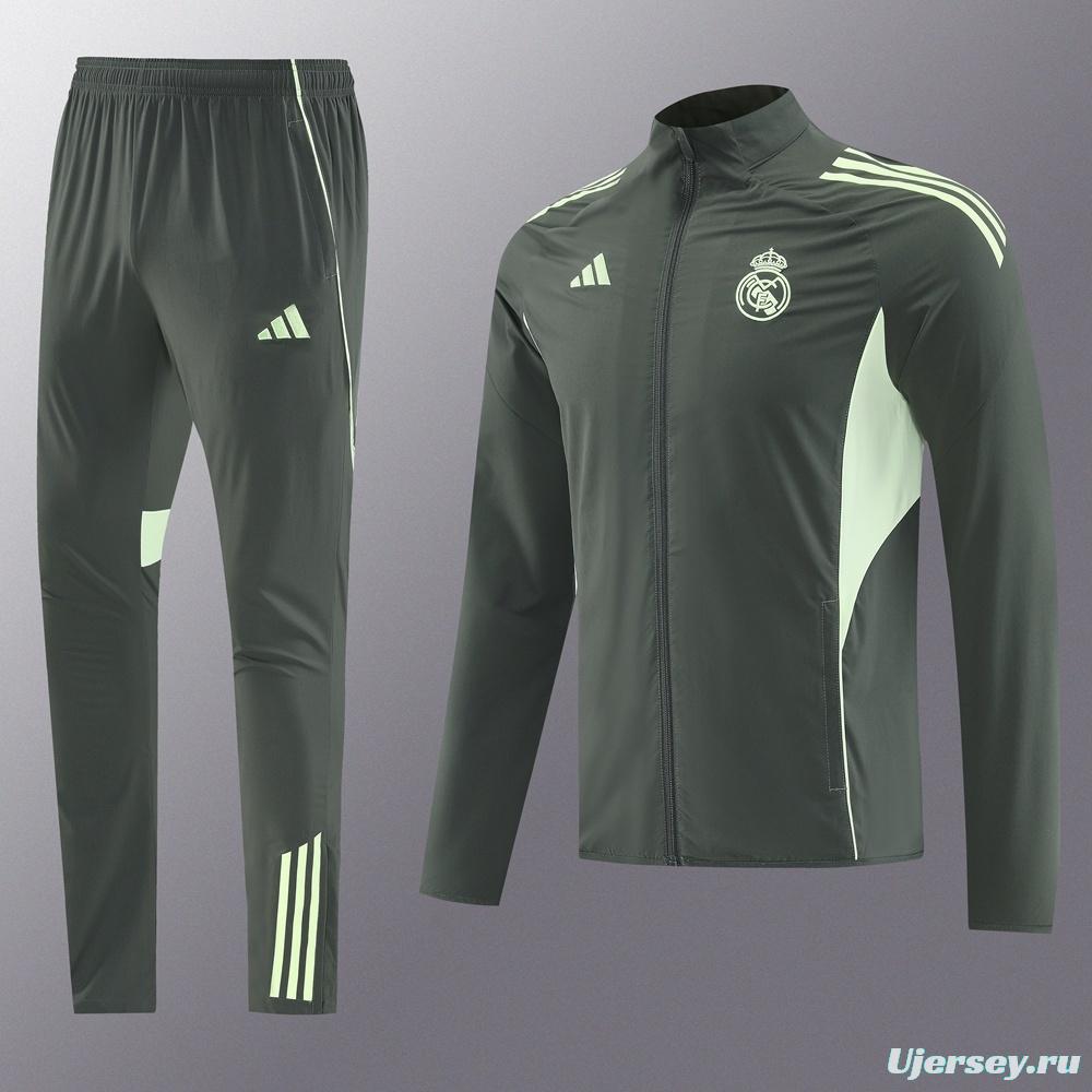 25/26 Real Madrid Dark Green Half Zipper Jacket+Long Pants S-3XL