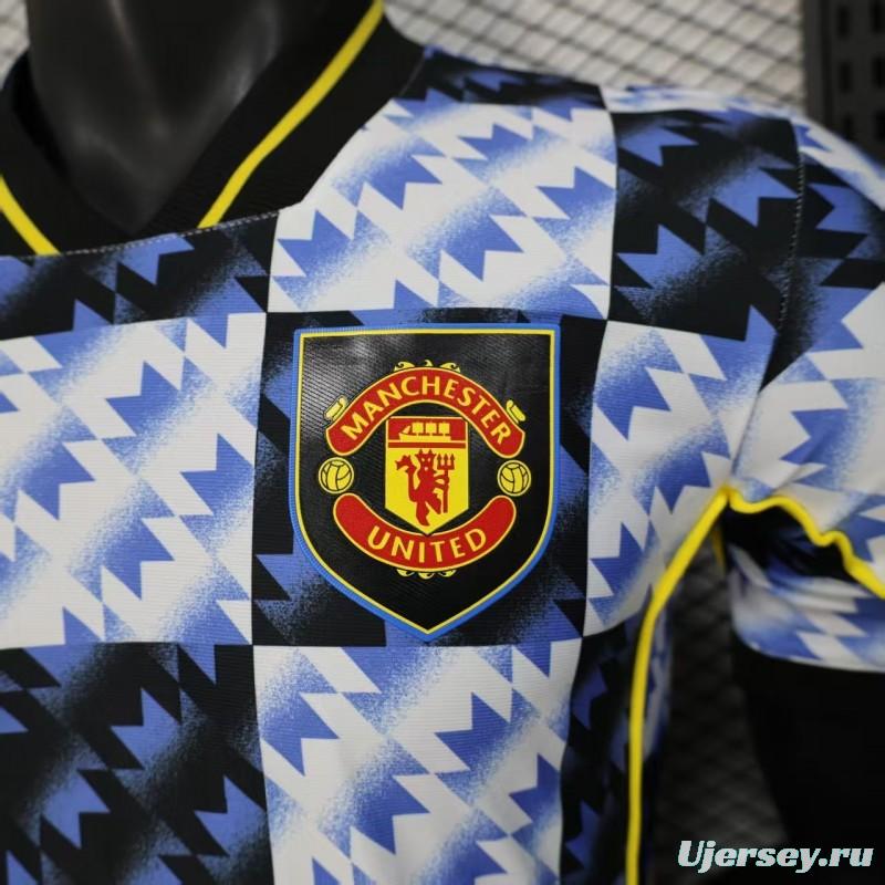 25/26 Player Version  Manchester United Blue and Black with Checkerboard Houndstooth Pattern Jersey