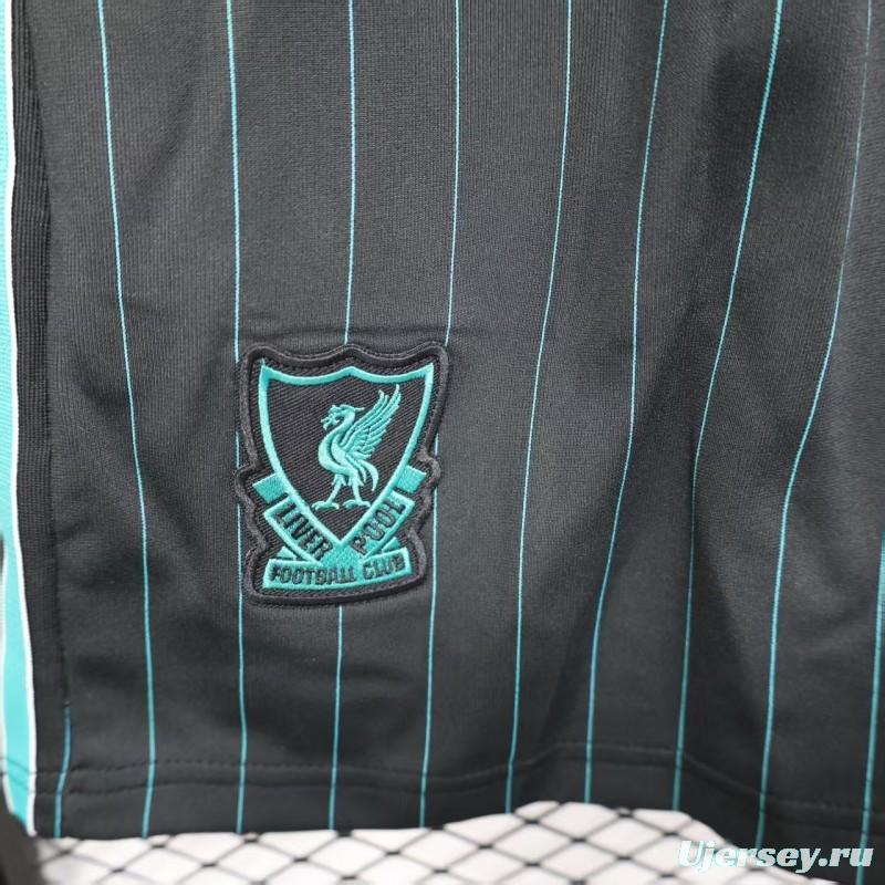 25/26 Liverpool Adidas Original Black with Teal Pinstripes Shorts