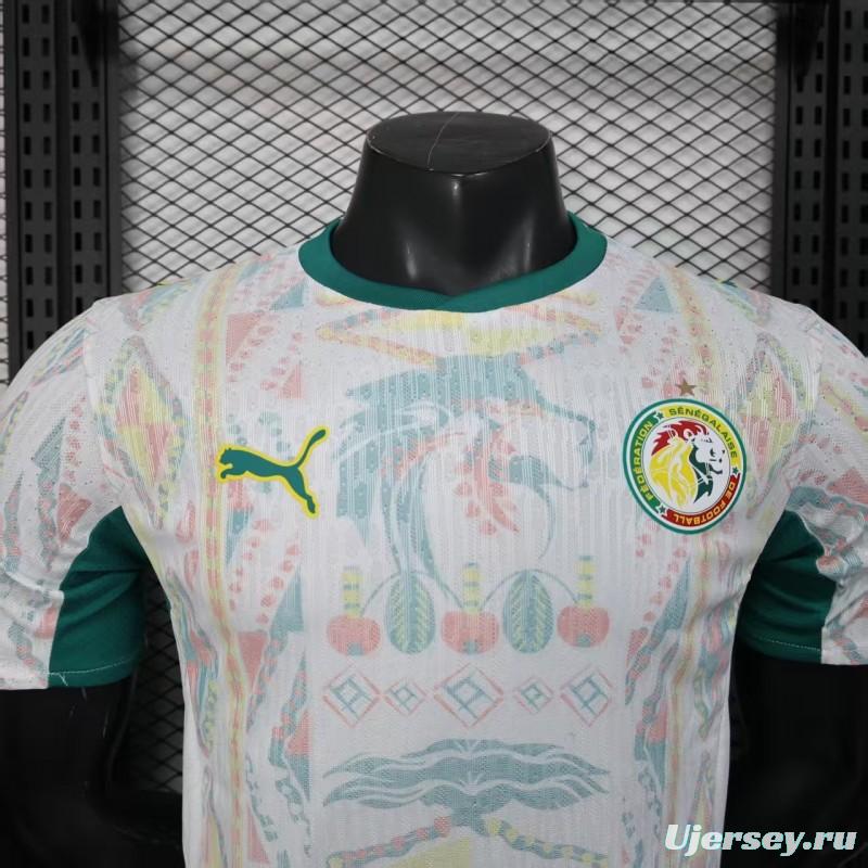 25/26 Player Version  Senegal Away White with African Traditional Pattern Jersey