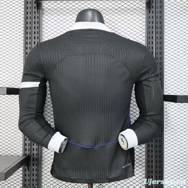 25/26 Player Version  Chelsea Away Dark Gray with Vertical Stripe Texture and Blue Piping Jersey