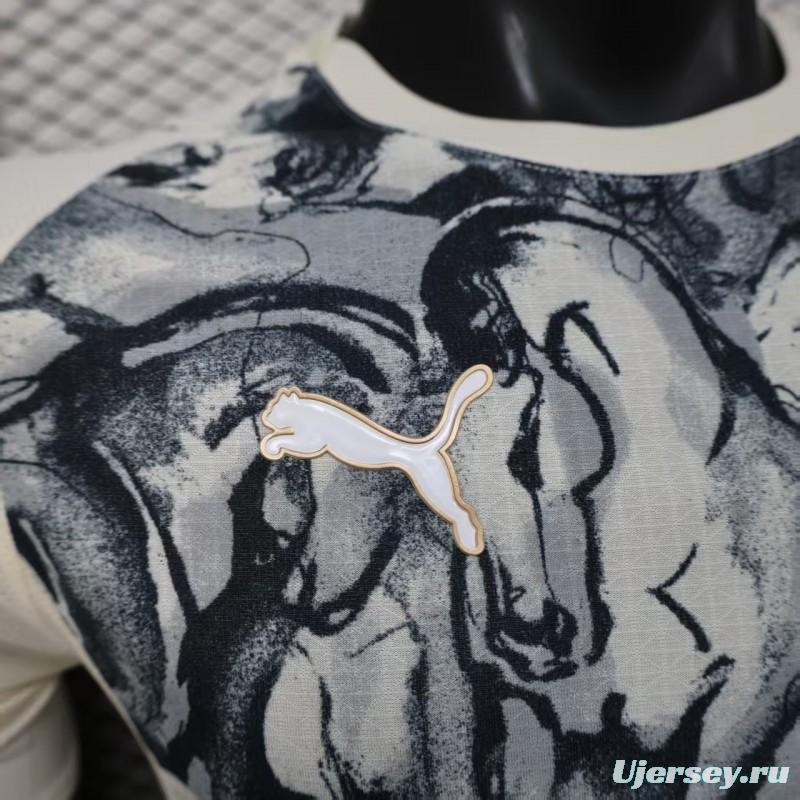 25/26 Player Version Manchester City White with Black Marble Abstract Art Pattern Jersey