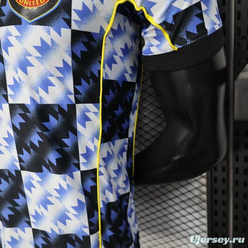 25/26 Player Version  Manchester United Blue and Black with Checkerboard Houndstooth Pattern Jersey
