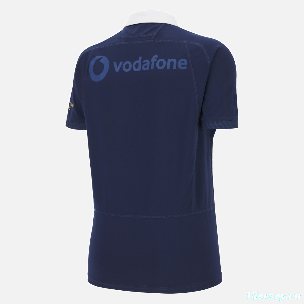 2025 Scotland Rugby  150th Anniversary Navy Blue with White Collar and Murrayfield Commemorative Detail Jersey