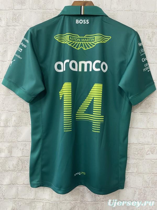 2025 F1 Aston Martin Aramco F1 Team Dark Green with Yellow Zipper Polo