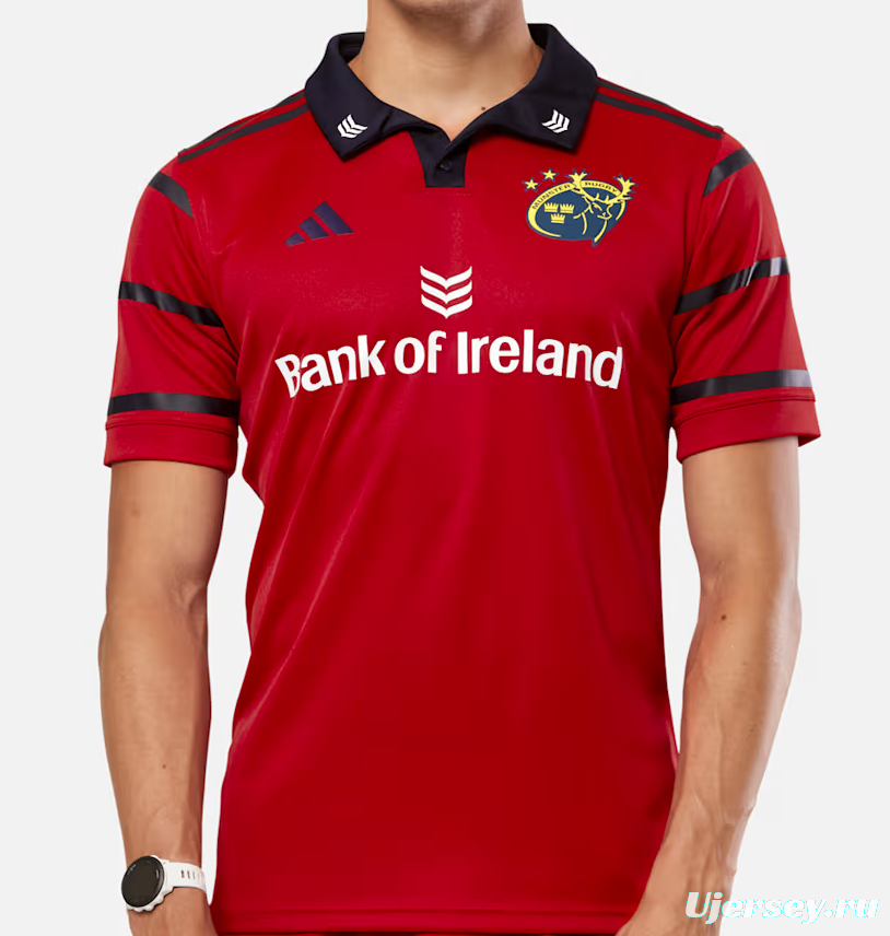 25/26 Munster Rugby Red with Navy and Grey Stripes Jersey