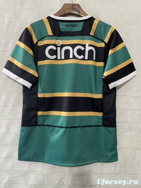25/26 Northampton Saints Green with Gold and Black Hoops Home Jersey