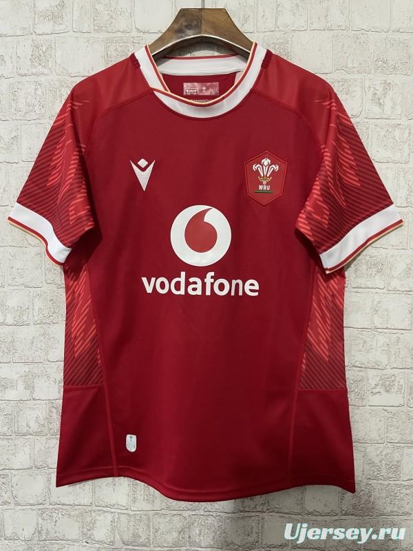 2025 Wales Red with Tonal Wave Pattern Home Jersey