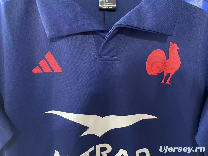 2025 France Navy Blue with Tricolor Stripes Home Jersey