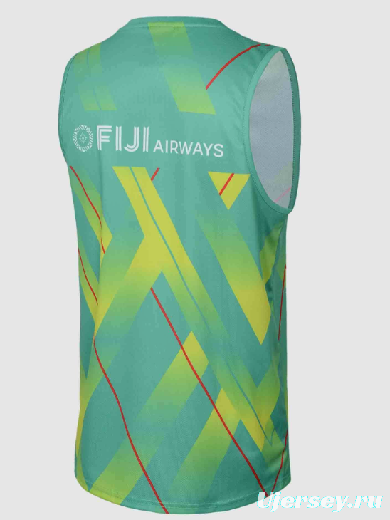 25/26 Fijian Drua Turquoise/Green with Yellow Geometric Pattern Training Vest