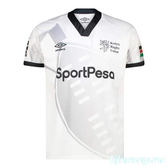 2026 Kenya  White with Black Trim and Geometric Line Pattern Jersey