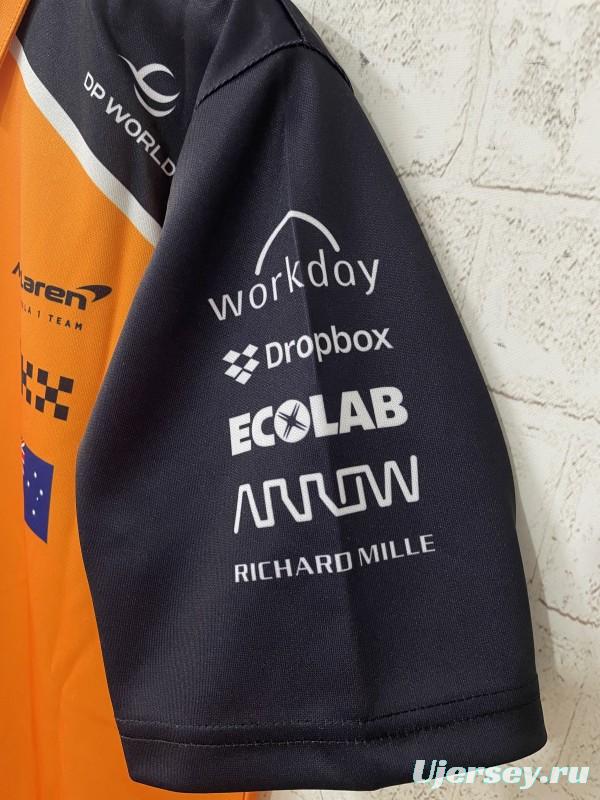 2026 F1 McLaren Racing Papaya Orange with Navy Blue Raglan Sleeves Polo Jersey