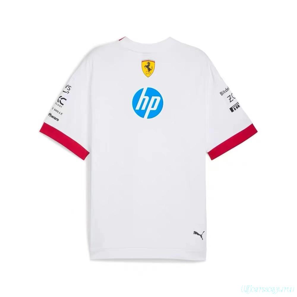 2025 F1 Scuderia Ferrari F1 Team White with Red Trim Crew T-Shirt