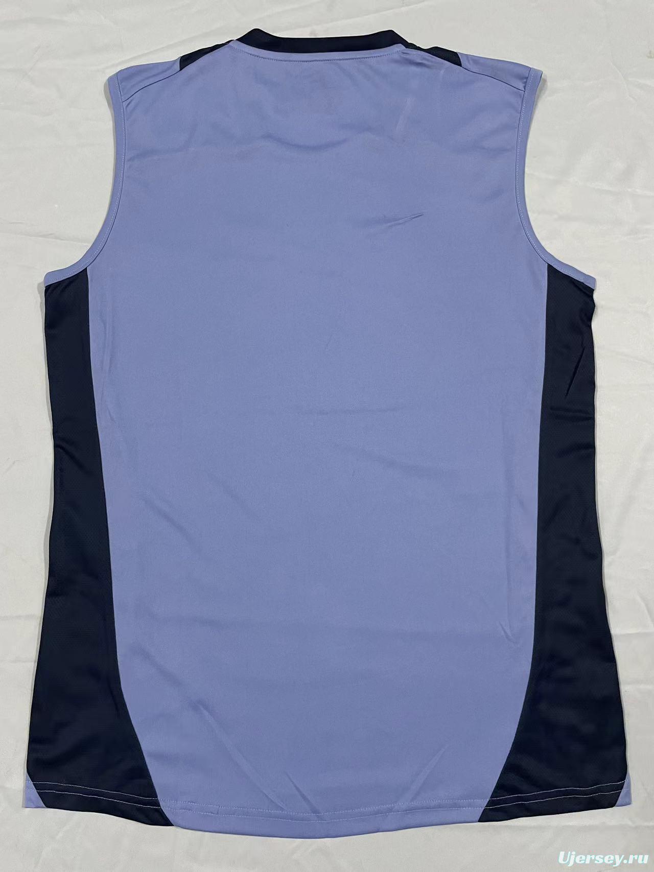 2024 New Zealand All Blacks Light Blue with Navy Side Panels Sleeveless Jersey