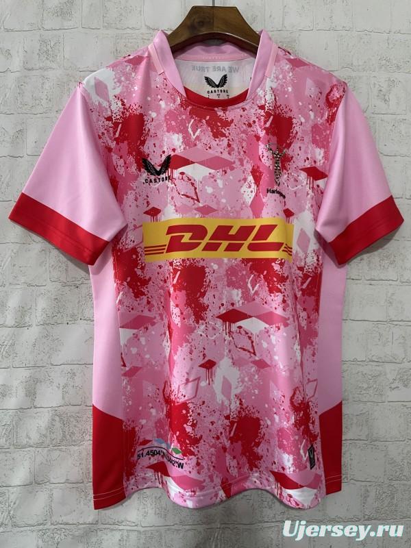 25/26 Harlequins Pink with Flamingo Splatter Pattern Jersey