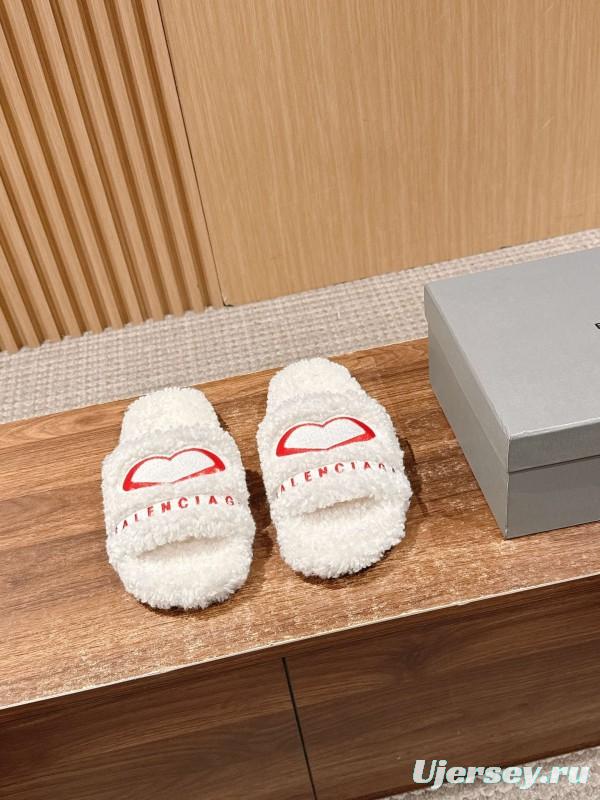 Balenciaga 2025 SS Qixi Limited Series Letter Embroidery Platform Shearling Slippers - AS00200