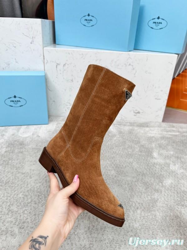 Prada Classic Triangle Logo Pointed Toe Boots - LY00350