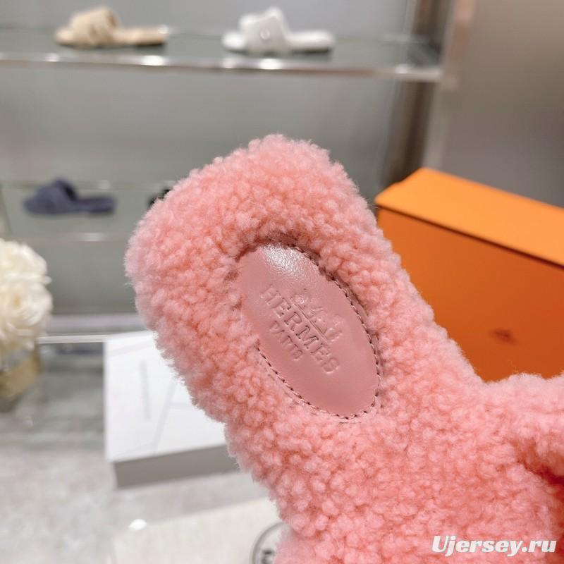 H Teddy Wool H Slippers Flat Sole Autumn Winter - LY00240