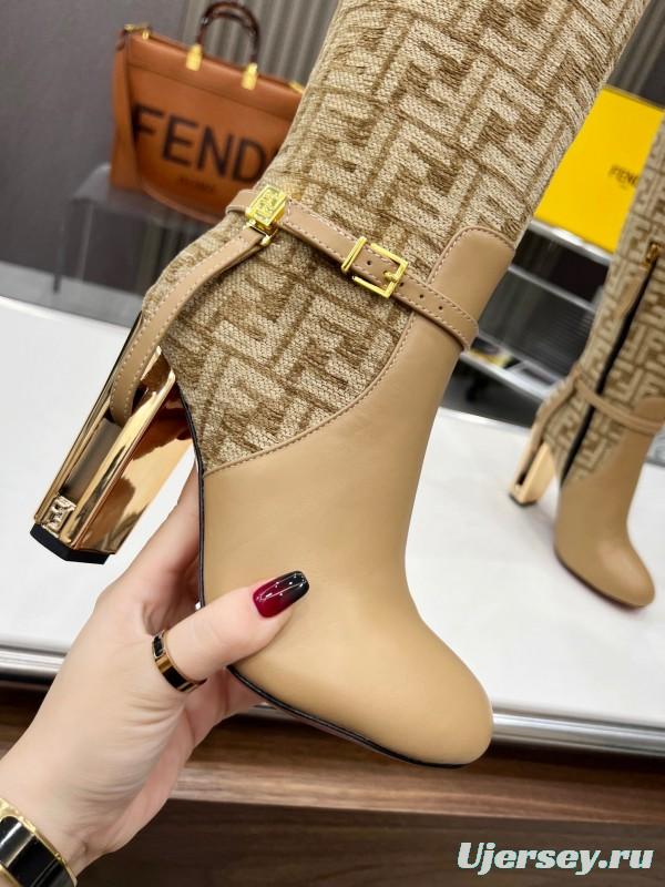 FENDI Delfina Round Toe Boots with FF Buckle - LY00