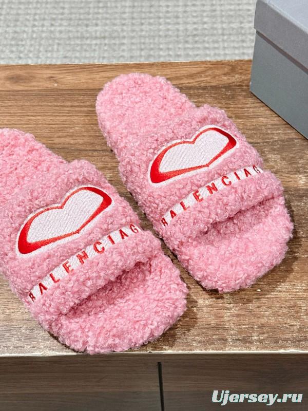 Balenciaga 2025 SS Qixi Limited Series Letter Embroidery Platform Shearling Slippers - AS00200
