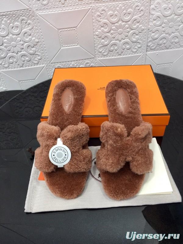 H Eiderdown Teddy Wool H Slippers Flat Sole Winter Home Shoes - LY00240