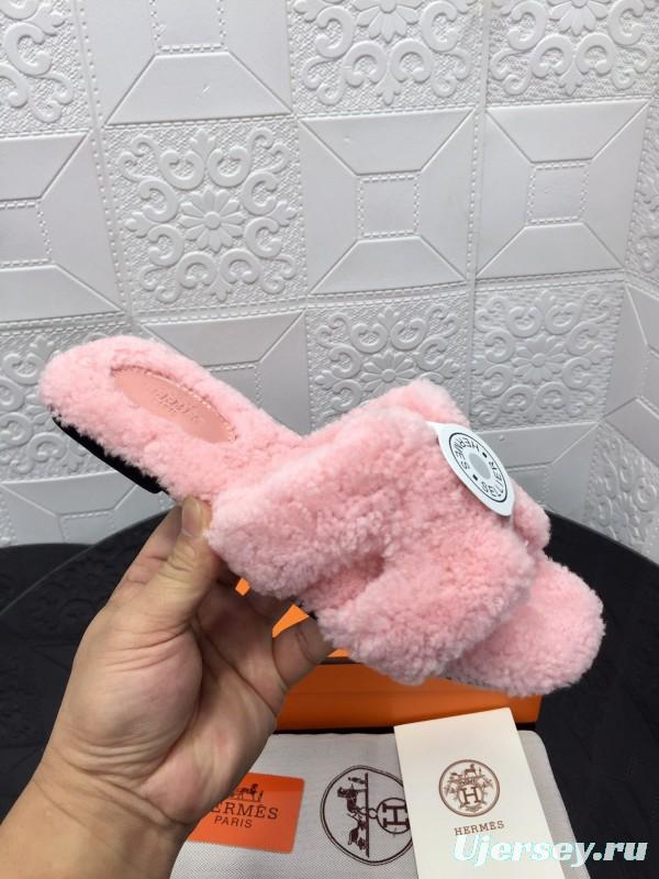 H Eiderdown Teddy Wool H Slippers Flat Sole Winter Home Shoes - LY00240