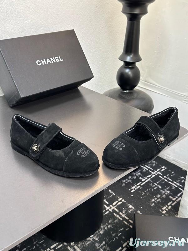 Chanel 2025 SS New French Mary Jane Flat Shoes with Fur - KFY00300