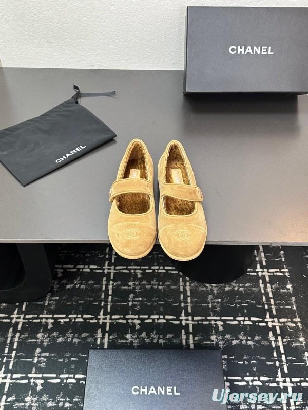 Chanel 2025 SS New French Style Mary Jane Flat Shoes with Fur - KFY00300