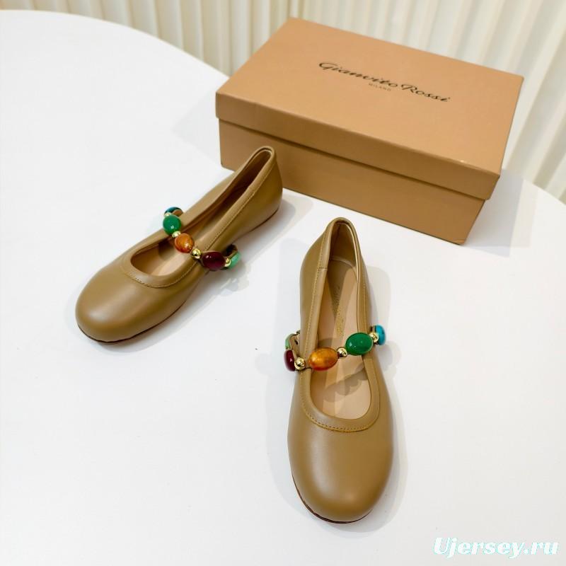 Gianvito Rossi Bohemian Style Turquoise Flat Ballet Shoes - LY00320