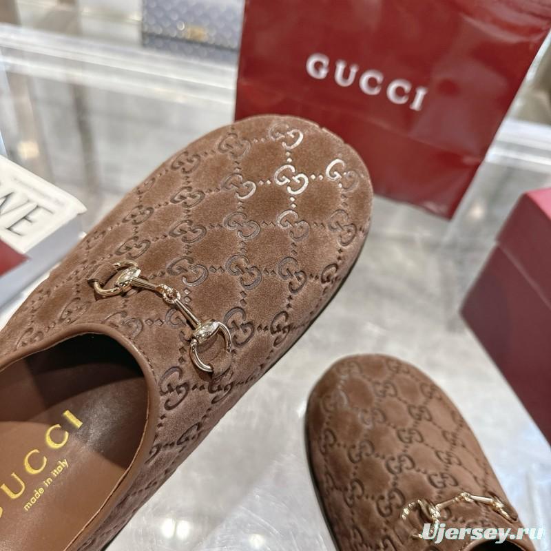 Gucci Leather GG Embossed Horsebit Mule Sandals - LY00240