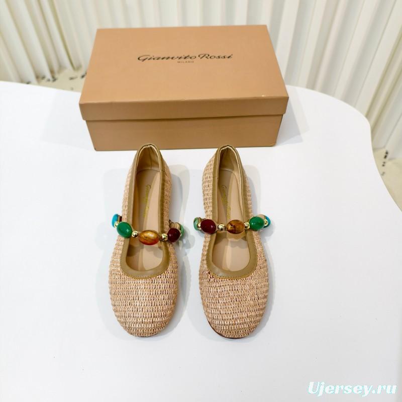 Gianvito Rossi Bohemian Style Turquoise Flat Ballet Shoes - LY00320