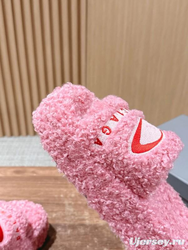 Balenciaga 2025 SS Qixi Limited Series Letter Embroidery Platform Shearling Slippers - AS00200