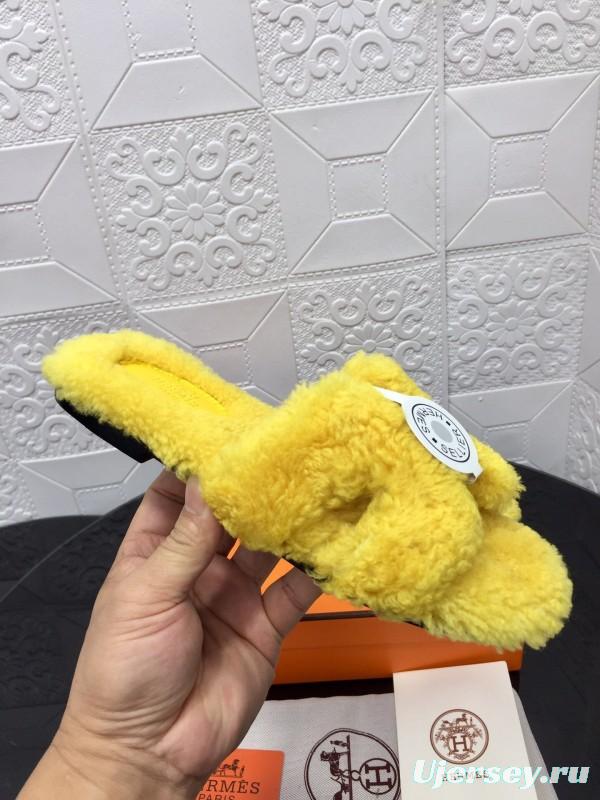 H Teddie Wool H Slippers Flat Sole Fur Slides - LY00240