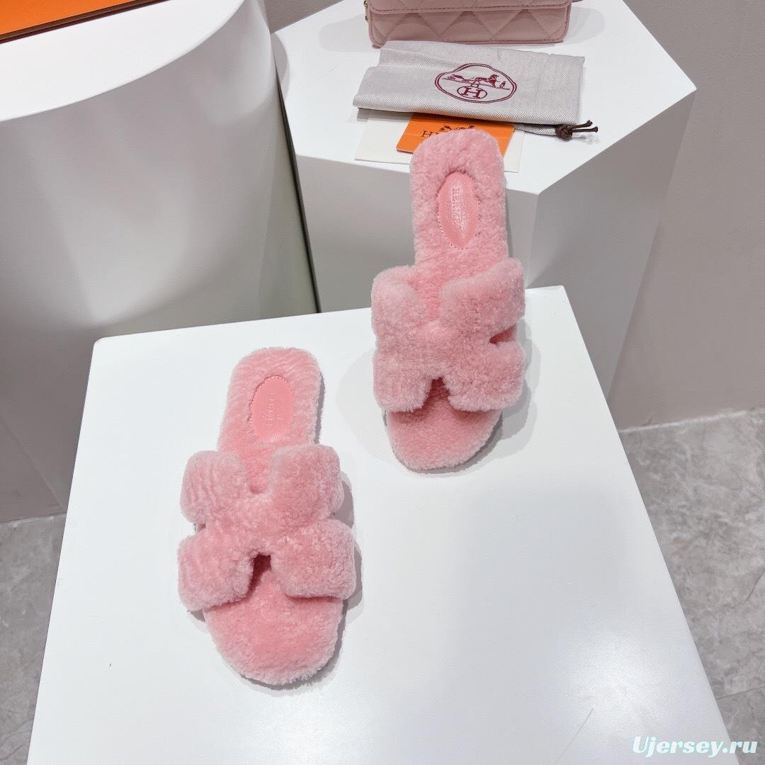 Hermes Teddy Wool H Slippers Flat Fur Slippers - LY00240