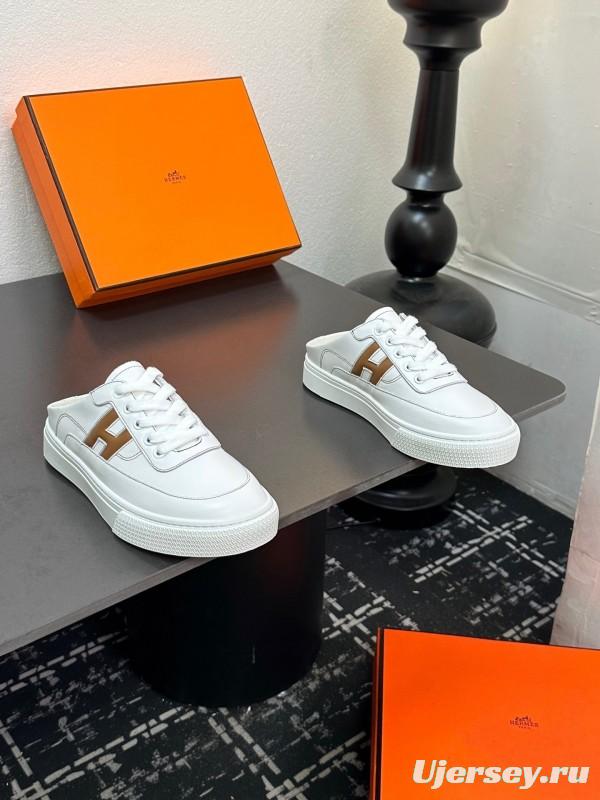 Hermes Deep Series Couple White Sneakers Casual Skate Shoes - AS00320