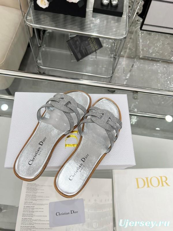 Dior D-Lane Sandals Hollow-out Monogram Flat Slides - LY00220/LY00260