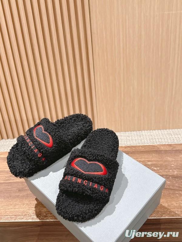 Balenciaga Paris World Limited Edition Series Embroidered Platform Shearling Slippers - AS00200