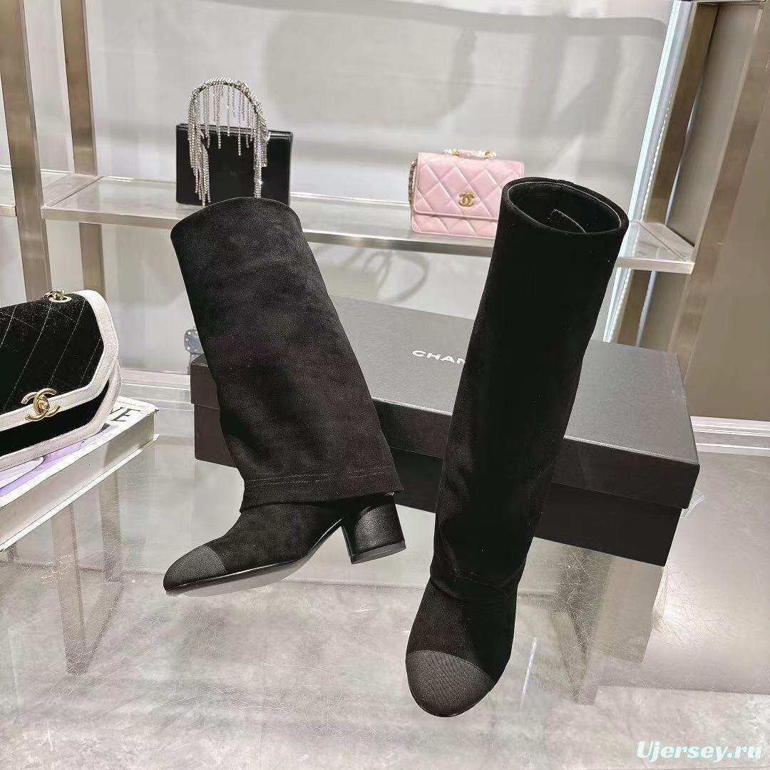 Chanel 2025/SS Small Fragrance Autumn Winter Runway Turned-Cuff Block Heel Straight Leg Boots - LY00510