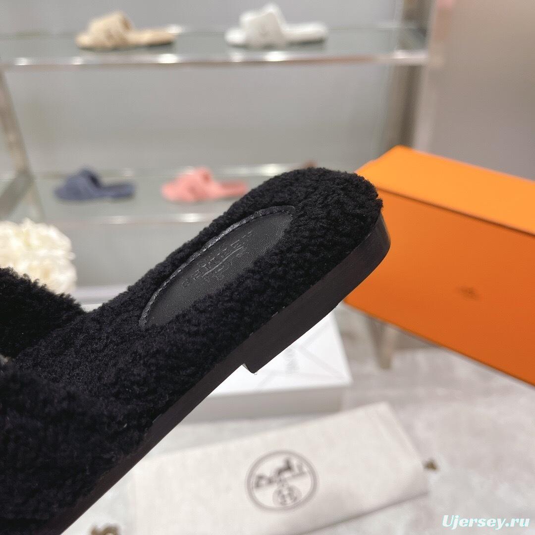 H Teddy Wool H Slippers Flat Sole Autumn Winter - LY00240