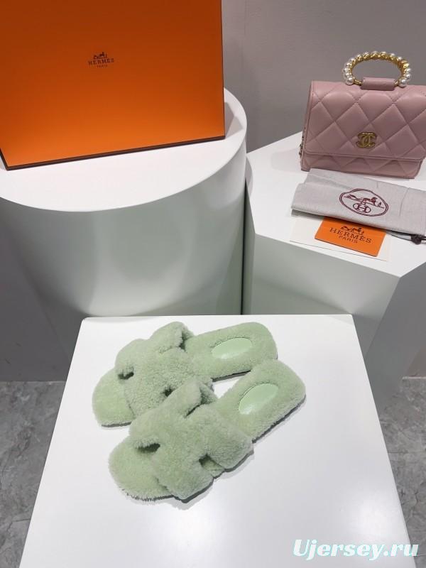 H Teddy Wool H Slippers Flat Sole Winter Edition - LY00240