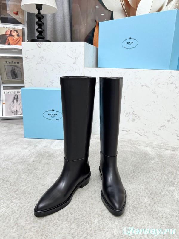 Prada Classic Triangle Logo Pointed Toe Boots - LY00350