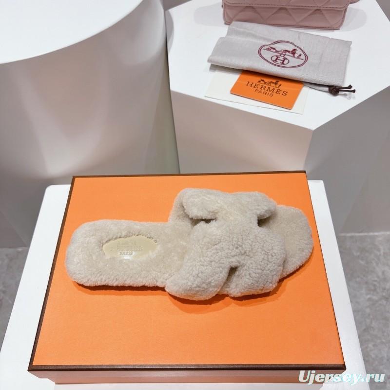 H Teddy Wool H Slippers Flat Sole Winter Collection - LY00240