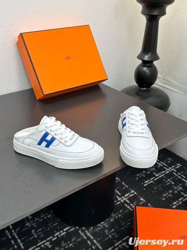 Hermès Deep Series Couple's White Sneakers Casual Skate Shoes - AS00320