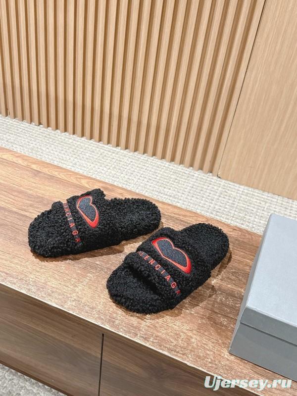 Balenciaga Paris World Limited Edition Series Embroidered Platform Shearling Slippers - AS00200