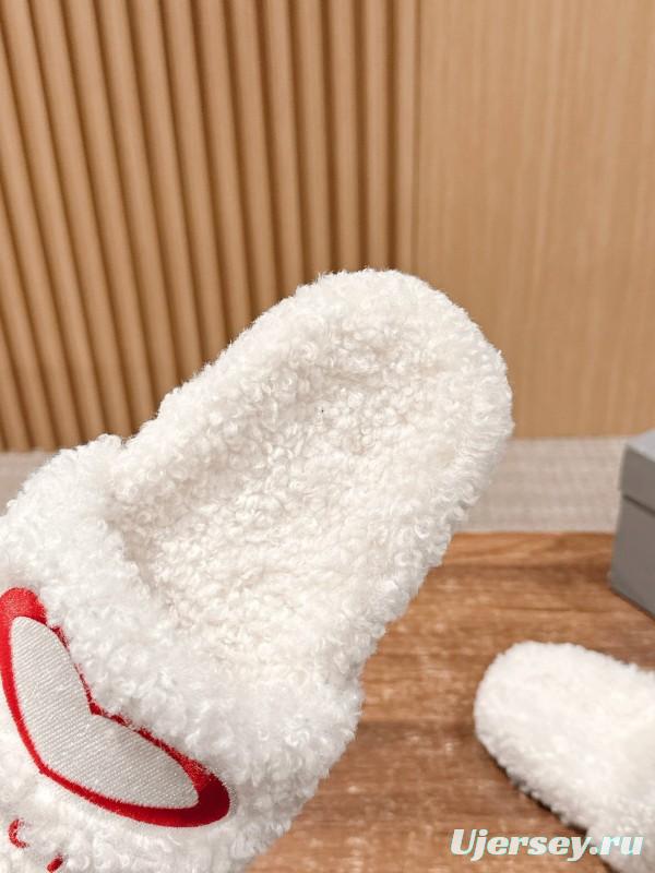 Balenciaga 2025 SS Qixi Limited Series Letter Embroidery Platform Shearling Slippers - AS00200