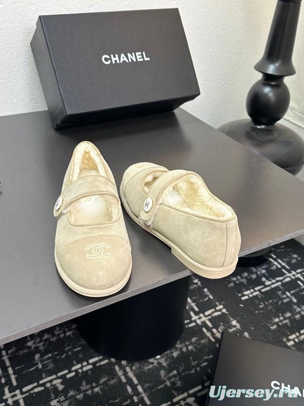 Chanel 2025 SS French Mary Jane Flat Shoes with Fur Trim - KFY00300
