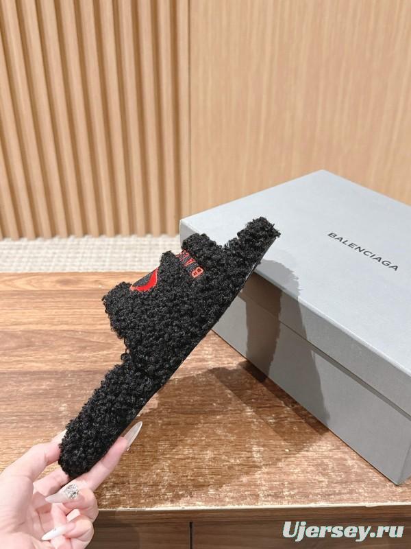 Balenciaga Paris World Limited Edition Series Embroidered Platform Shearling Slippers - AS00200