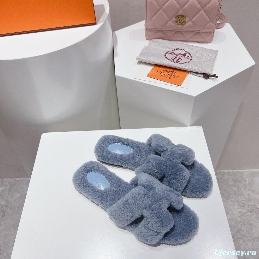 H Teddy Wool H Slippers Flat Sole Winter Edition - LY00240