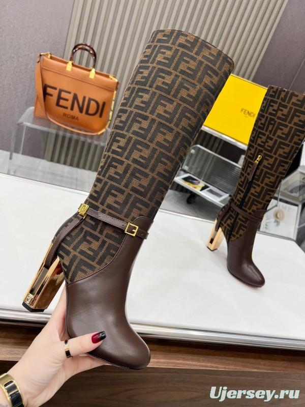 FENDI Delfina Round Toe Boots with FF Buckle and Heel Detailing - LY00
