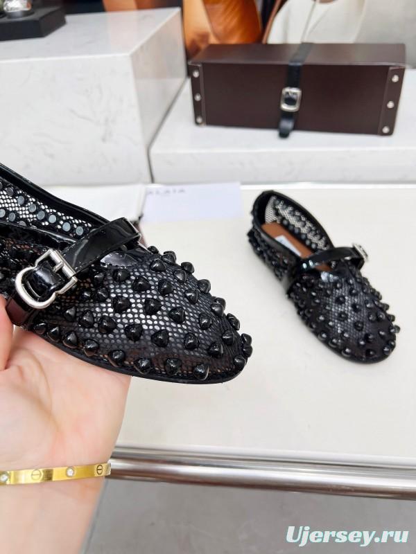 Alaia 2025/SS Beaded Hollow-out Ballet Shoes with Built-in Arch Support - LY00280